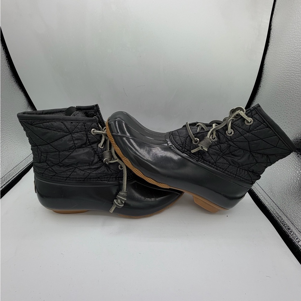 Sperry Saltwater Quilted Duck Boots Women’s 8 Grey Waterproof Zip Lace - Picture 6 of 8
